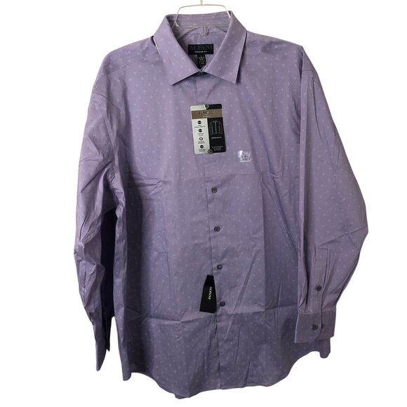 Alfani NWT Men's Regular Fit AlfaTech Button Up Lavender w/White Dots Shirt L - Picture 1 of 9